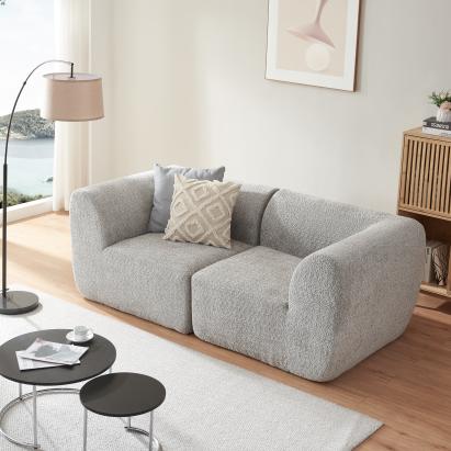 Modular Sofa 2-Sitzer Hurvas Bouclé Grau [en.casa]