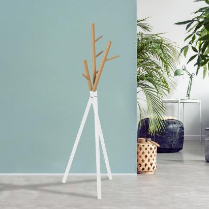 Cuier pom Laerdal din oțel alb cu aspect lemn, 172x49x49 cm