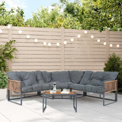 Set mobilier de grădină Karg, 4 piese, gri închis, aspect ratan