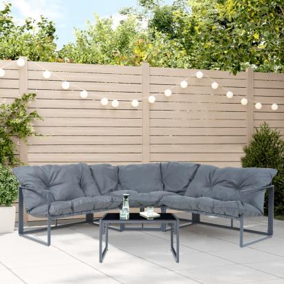 Set mobilier de grădină Karg, 4 piese, colțar și masă, gri închis