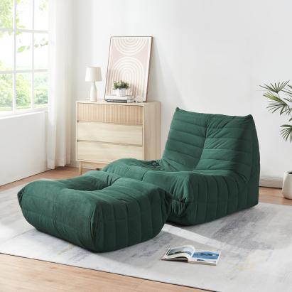 Fotoliu de podea cu taburet Kodsø, cord verde, 75x90x100 cm