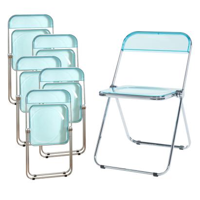 Set 6 scaune pliabile Pornainen, albastru transparent, cadru cromat