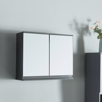 Dulap baie cu oglindă Overath, gri, suspendat, 60x20x49,5 cm