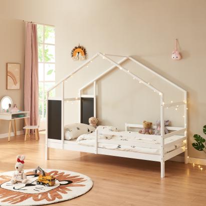 Pat pentru copii tip căsuță Lorenskog 90x200 cm, alb, din lemn