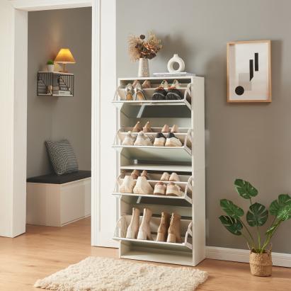 Pantofar Lund alb cu 4 clapete oglinda pentru 16 perechi