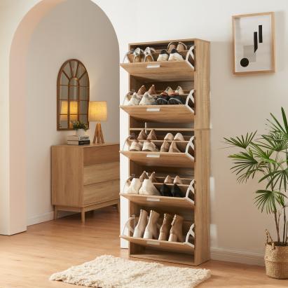 Pantofar înalt Sykkylven 169x60x24 cm cu 5 clapete, stejar Sonoma