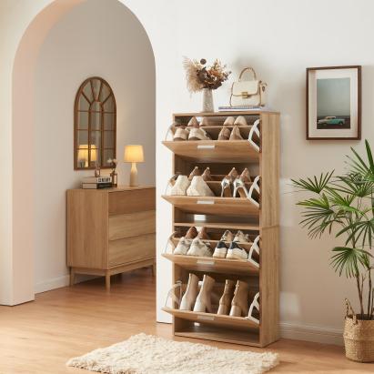 Pantofar Sykkylven cu 4 clapete, 134x60x24 cm, stejar Sonoma