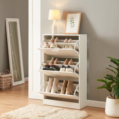 Pantofar Sykkylven alb cu 3 clapete, 103x60x24 cm, pentru 12 perechi