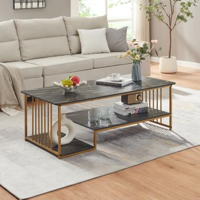 Couchtisch Klibro 120x60x42 cm Marmoroptik, schwarz/Goldfarben [en.casa]