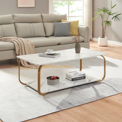 Couchtisch Kolta 120x60x43 cm Marmoroptik, Weiß/Gold [en.casa]