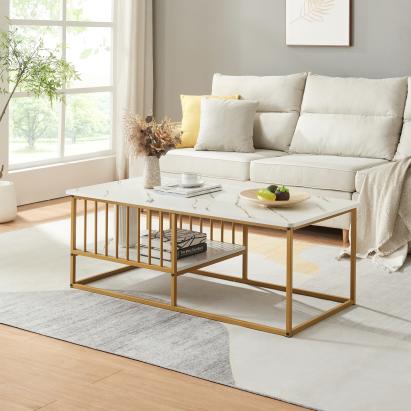 Couchtisch Raukurg 120x60x44 cm Marmoroptik, weiß/Goldfarben [en.casa]