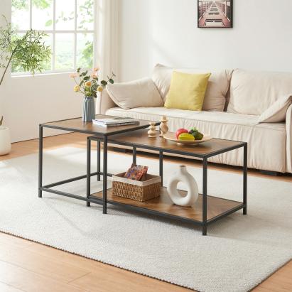 Satztisch Kurghore 2-tlg. Schwarz/Eichenoptik, dunkel [en.casa]