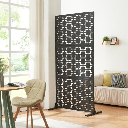 Paravan despărțitor din oțel negru Aaskis, 200x100x50 cm, [casa.pro]