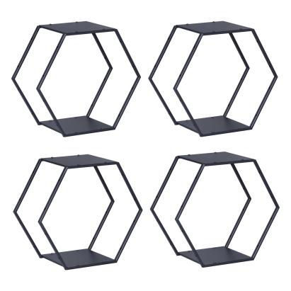 Set 4 rafturi hexagonale din oțel negru pentru decor și depozitare
