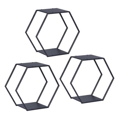 Set 3 rafturi hexagonale Tand din oțel negru pentru decor și depozitare
