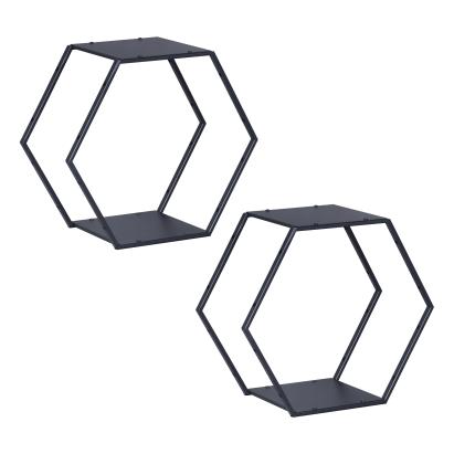 Set 2 rafturi hexagonale Tand din oțel negru pentru decor și organizare