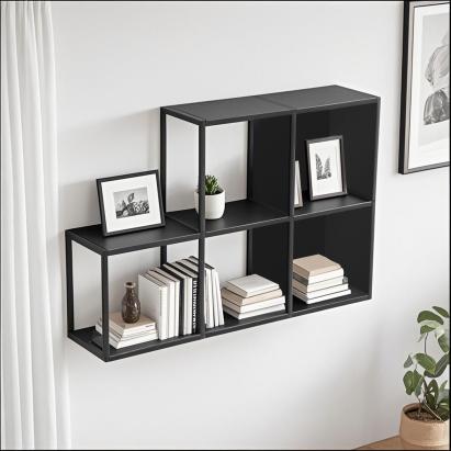 Wandregal Nostened 5er Set mit Rück- und Seitenwand Schwarz [en.casa]