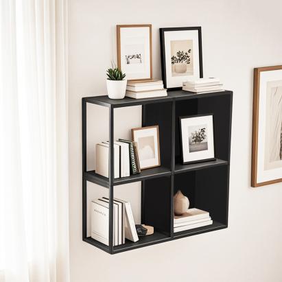 Set 4 rafturi de perete Nostened negre cu panou spate si laterale