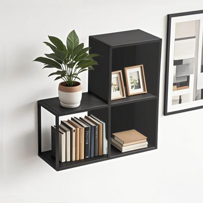 Wandregal Nostened 3er Set mit Rück- und Seitenwand Schwarz [en.casa]