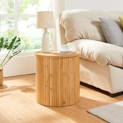Măsuță laterală rotundă din bambus Ledepid 40x40 cm natur