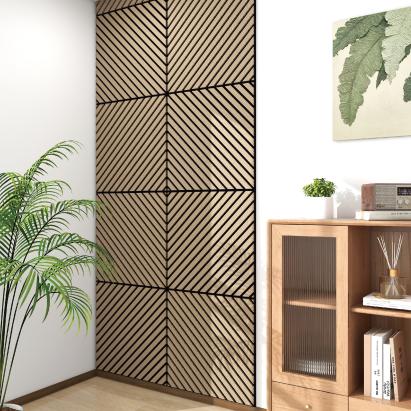 Akustik-Wandpaneel 8er Set Vang diagonal 60x60 cm Walnussoptik, hell [NEU.HOLZ]