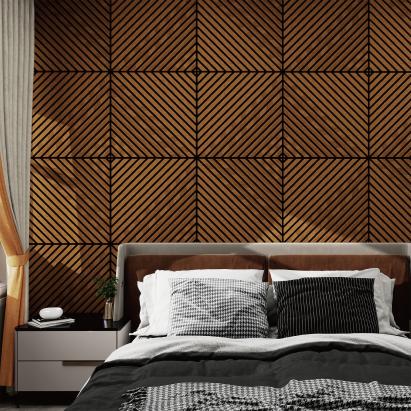 Akustik-Wandpaneel 12er Set Vang diagonal 60x60 cm Teakoptik [NEU.HOLZ]