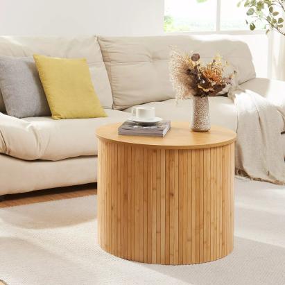 Masă de cafea rotundă Ledepid, bambus natur, 48x60 cm, [en.casa]