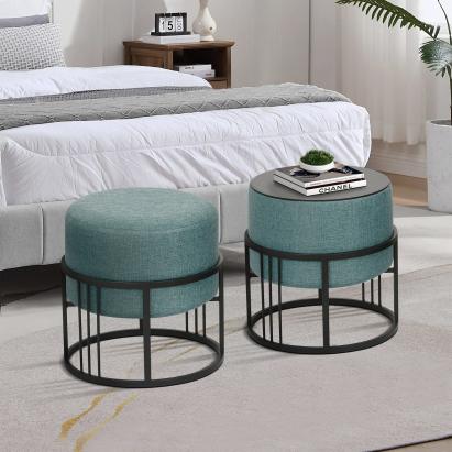 Set 2 taburete rotunde cu funcție masă, verde, design modern