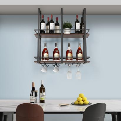 Raft pentru vin Hubro 80x30x85 cm, negru cu aspect de nuc [en.casa]