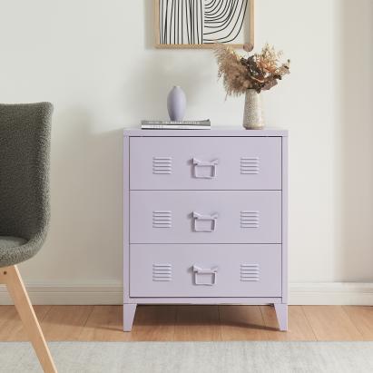 Comodă metalică cu 3 sertare Hameenlinna, mov deschis, 60x40x72 cm