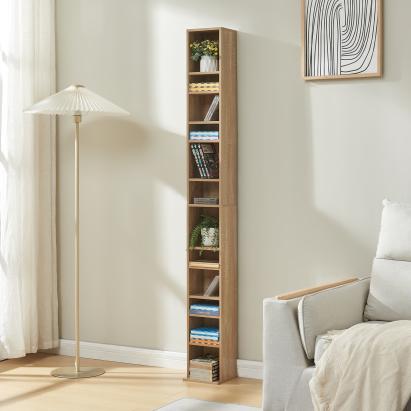 CD Regal Tynset 175x20x20 cm mit 12 Fächern Sonoma-Eichenoptik [en.casa]