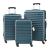 Set 3 trolere de călătorie Pona ABS albastre cu TSA și 4 roți