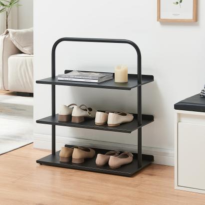 Raft pentru pantofi din otel Poytya, 3 polite, negru, 73x60x32 cm