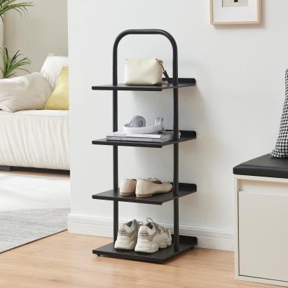 Pantofar metalic Poytya cu 4 polite, 96x34x32 cm, negru