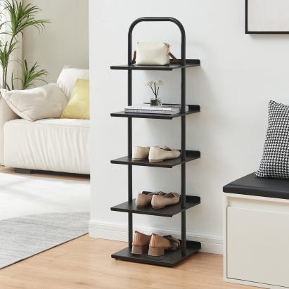 Pantofar metalic Poytya cu 5 rafturi, 119x34x32 cm, negru