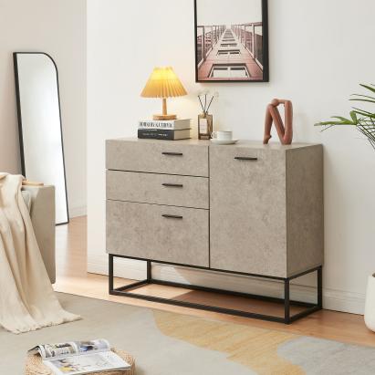 Comodă sideboard Lavangen 100x75x35 cm, aspect beton deschis