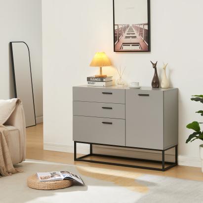 Comodă sideboard Lavangen 100x75x35 cm, gri deschis, 3 sertare