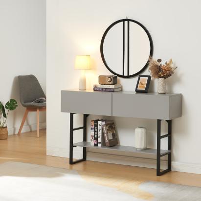 Consolă hol Varberg 120 cm gri deschis cu 2 sertare și poliță reglabilă