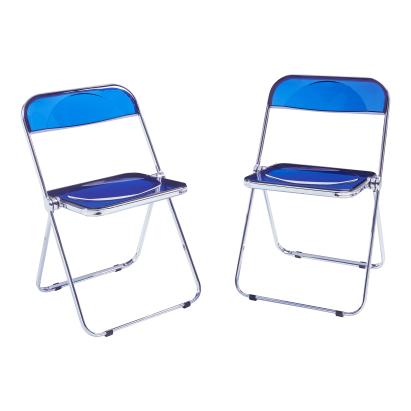 Set 2 scaune pliante Pornainen albastre transparente, cadru metalic