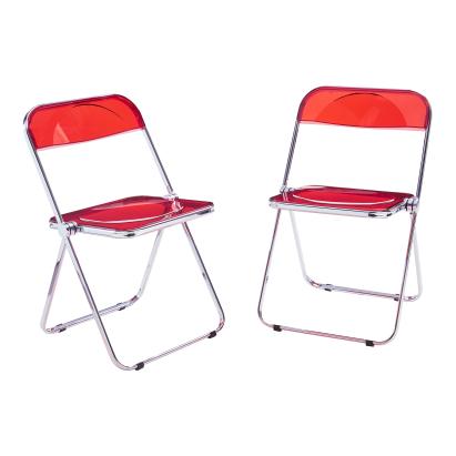 Set 2 scaune pliabile Pornainen roșu transparent, cadru metalic