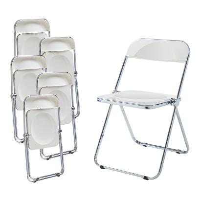 Set 6 scaune pliabile albe Pornainen, cadru metalic cromat