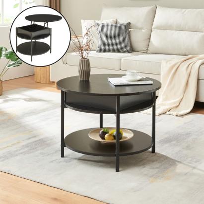 Măsuță de cafea Kandas cu blat rabatabil și depozitare, 70x49 cm, neagră