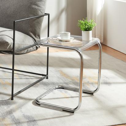 Masă laterală Brosa transparentă cu cadru metalic, 44x37x48 cm