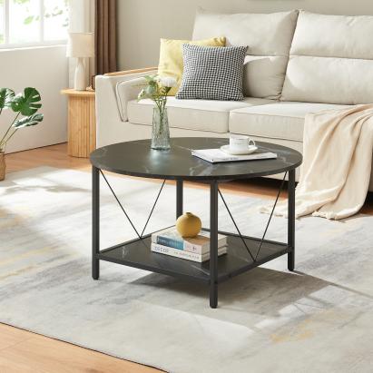 Masă de cafea Filem rotundă 80x46 cm, aspect marmură neagră