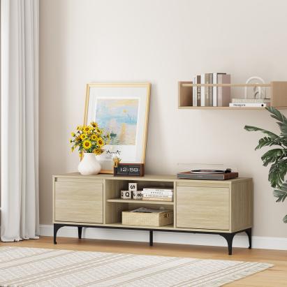 Comodă TV Kistiandi 140x40x50 cm, stejar deschis, cu 2 uși