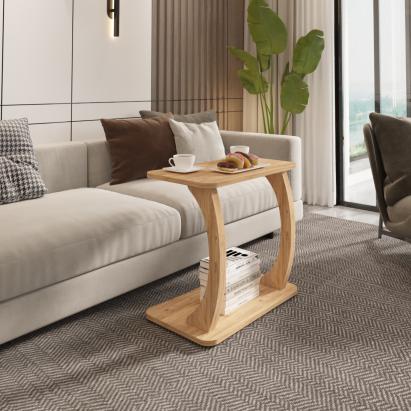 Masă laterală tip C pentru canapea, aspect lemn, 59x35x56 cm