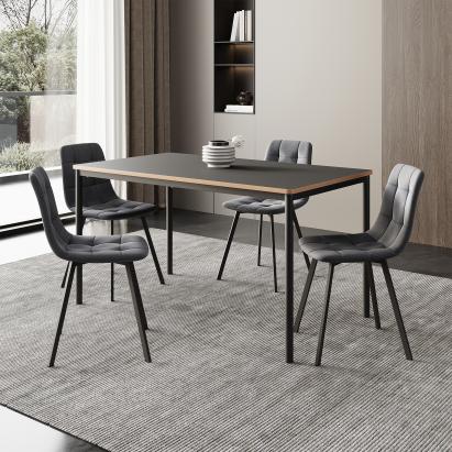 Set masă cu 4 scaune Lindesberg, gri închis, stil modern