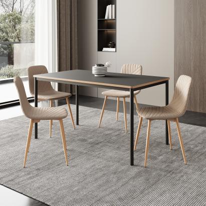 Set masă cu 4 scaune Lindesberg, gri și maro deschis, 140x80 cm