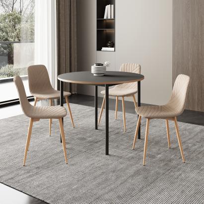 Set masă dining rotundă cu 4 scaune tapițate gri-bej Lindesberg