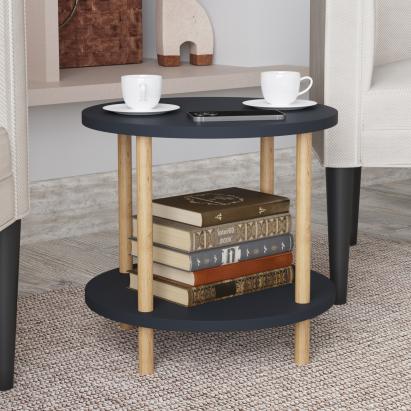 Masă laterală Ves gri cu poliță, 49x42 cm, stil modern